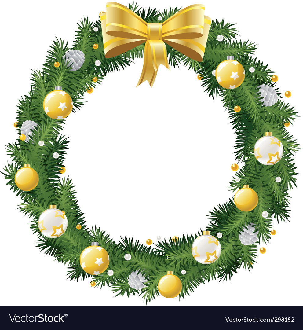 Christmas wreath with golden Royalty Free Vector Image