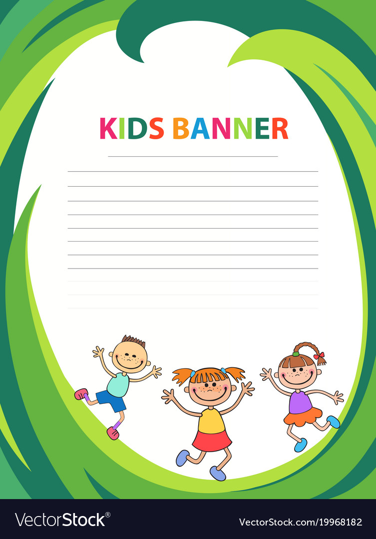 Happy children run on the banner template