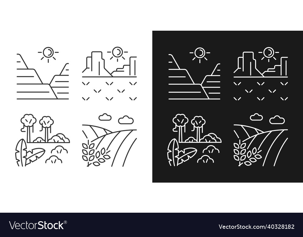 Landforms linear icons set for dark and light mode vector image Landforms linear icons set for dark and light mode