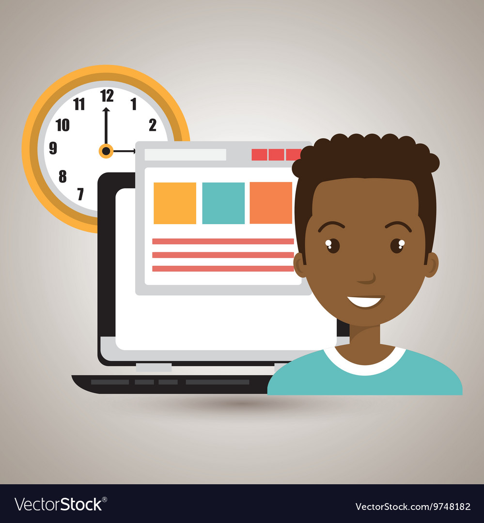Man and computer isolated icon design