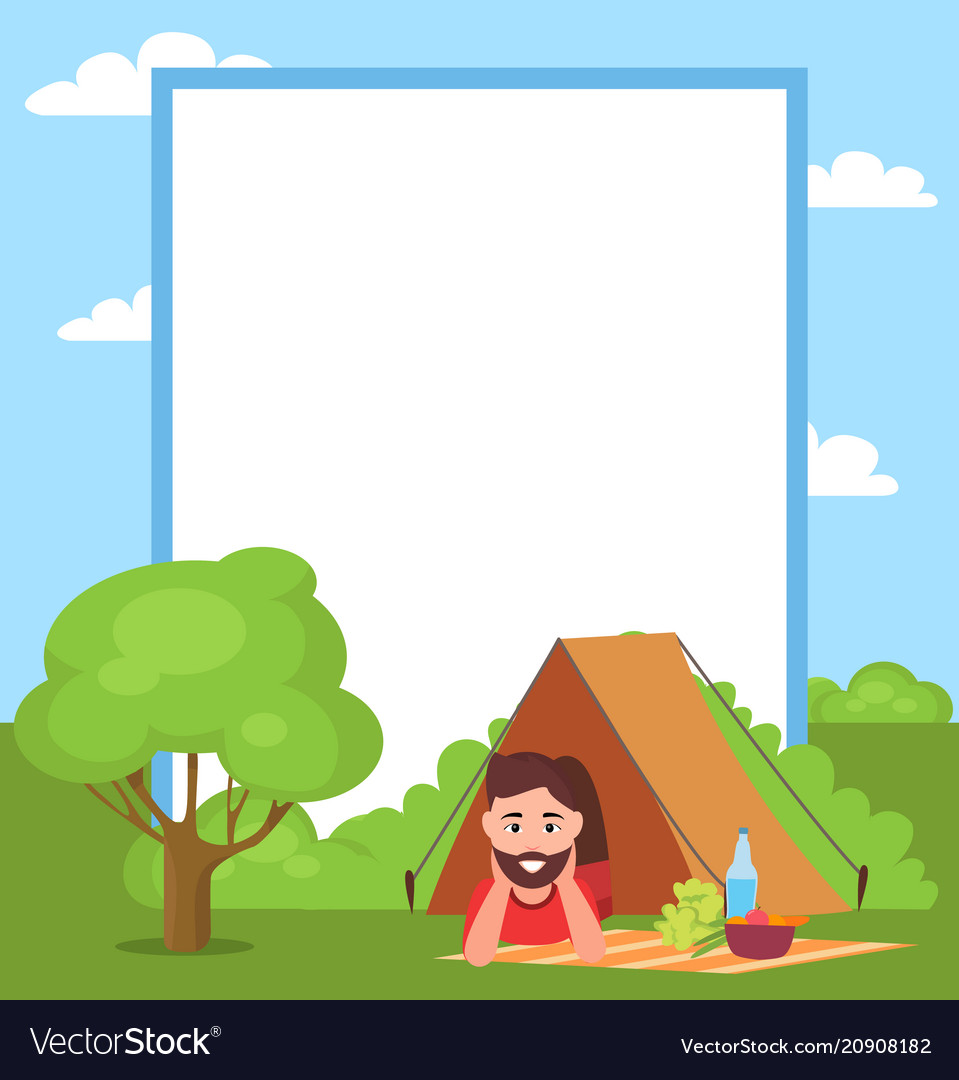 Man in tent and filling form vector image Man in tent and filling form