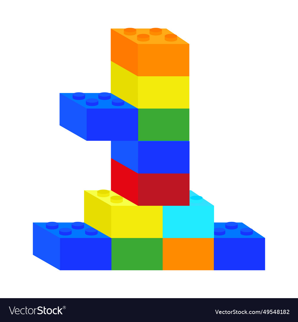 One built from colorful plastic building blocks 1 vector image One built from colorful plastic building blocks 1
