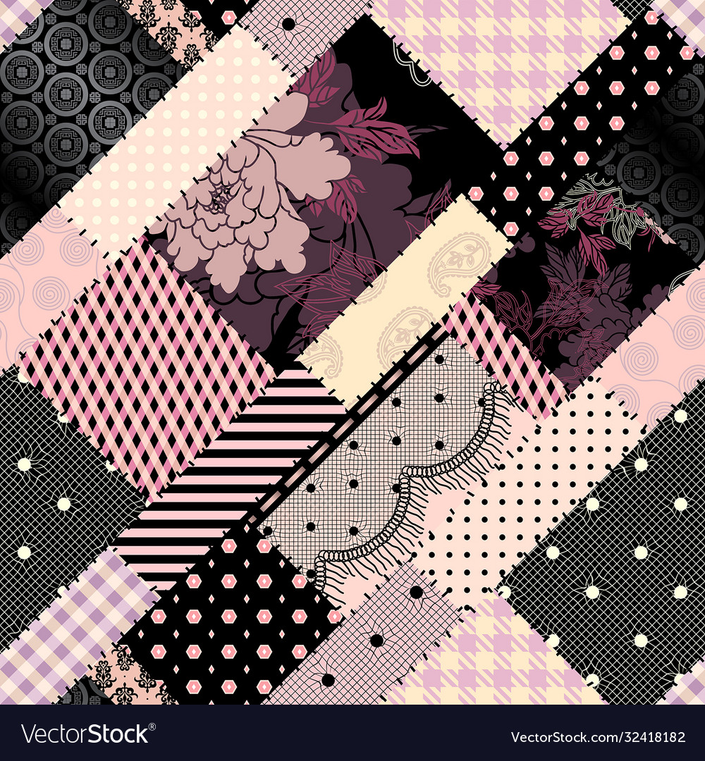 Patchwork textile pattern seamless quilting vector image Patchwork textile pattern seamless quilting