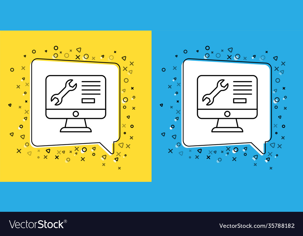 Set line computer monitor with wrench icon vector image Set line computer monitor with wrench icon