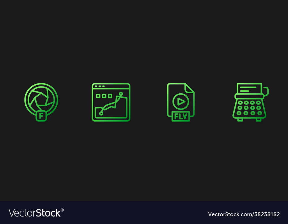 Set line flv file document camera shutter vector image Set line flv file document camera shutter