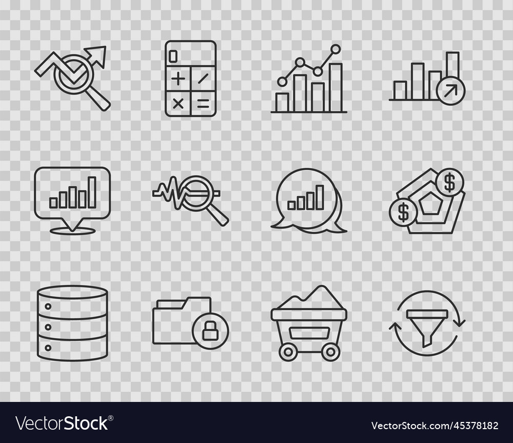 Set line server sales funnel with chart pie vector image Set line server sales funnel with chart pie