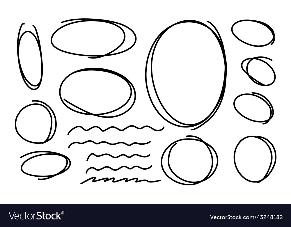 Set of circular scribbles outline doodle frames vector image Set of circular scribbles outline doodle frames