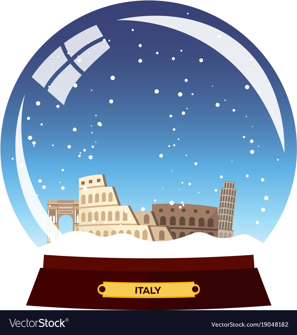 Snow globe city rome in italy winter