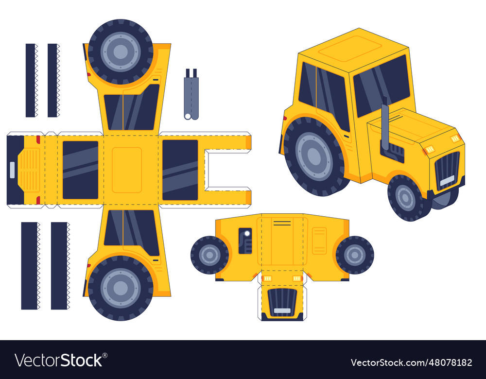 Tractor paper cut toy farm agricultural machine Vector Image