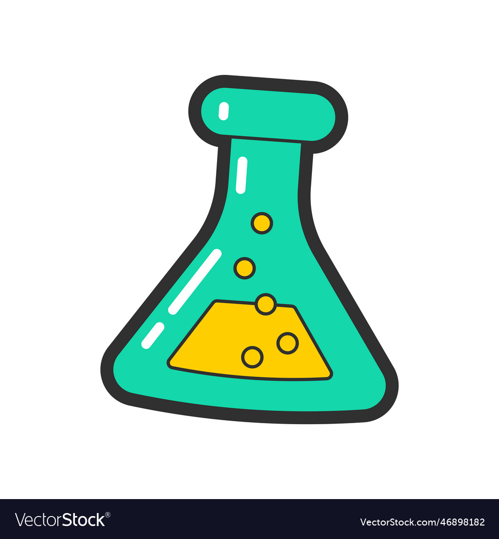 Trendy fashion patch or badge of flask with liquid