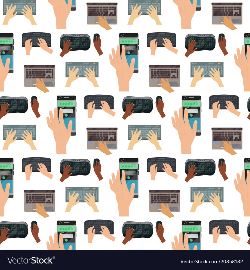 Users hands on keyboard computer seamless pattern vector image Users hands on keyboard computer seamless pattern