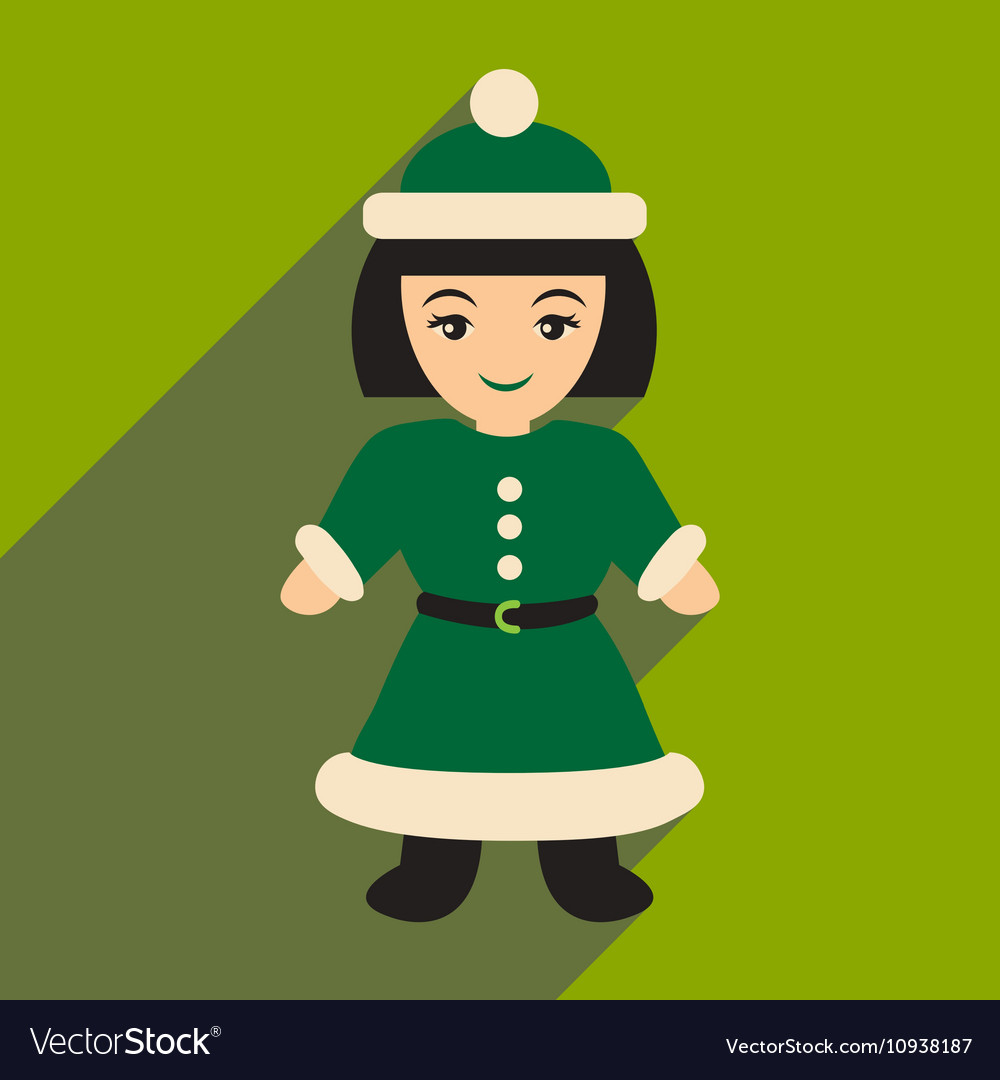 Flat icon with long shadow santa girl