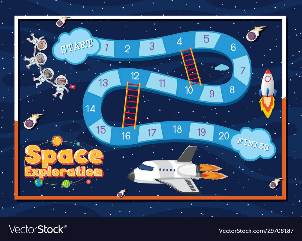 Game template with spaceship and astronauts vector image Game template with spaceship and astronauts