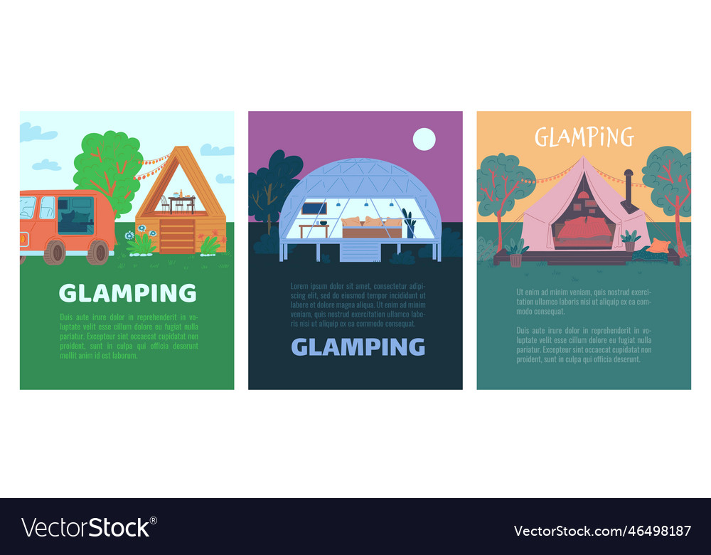 Glamping recreation vacation in nature cards