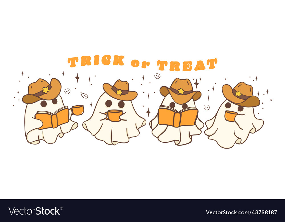 Halloween ghosts with coffee in cute kawaii Vector Image