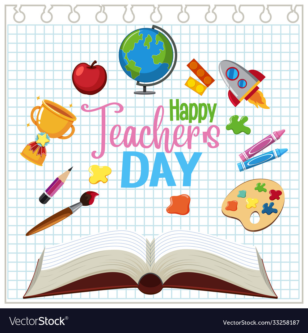 Happy teachers day sign with set stationary Vector Image