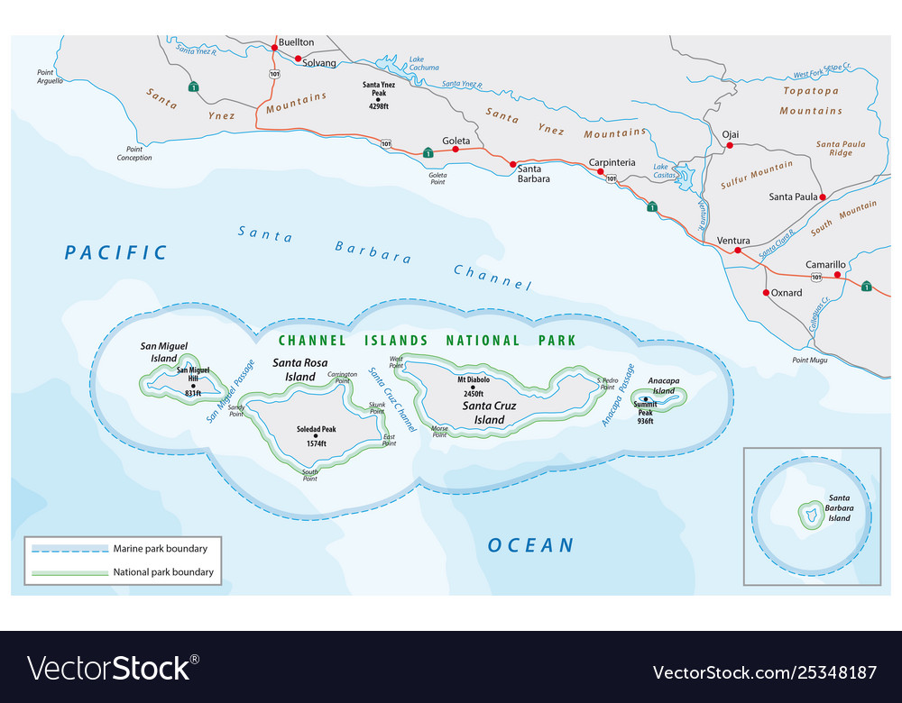 Channel Islands National Park Map Islands With Names   Map Channel Islands National Park Vector 25348187 