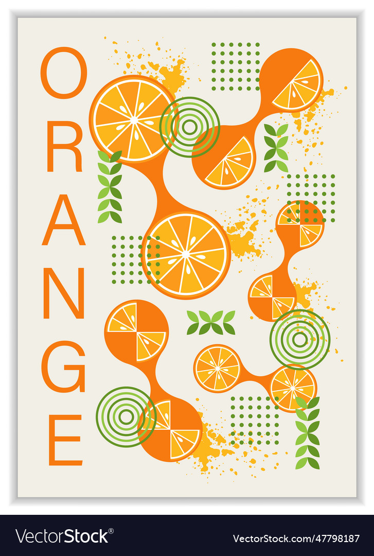 Pster with fruit orange abstract geometric shapes