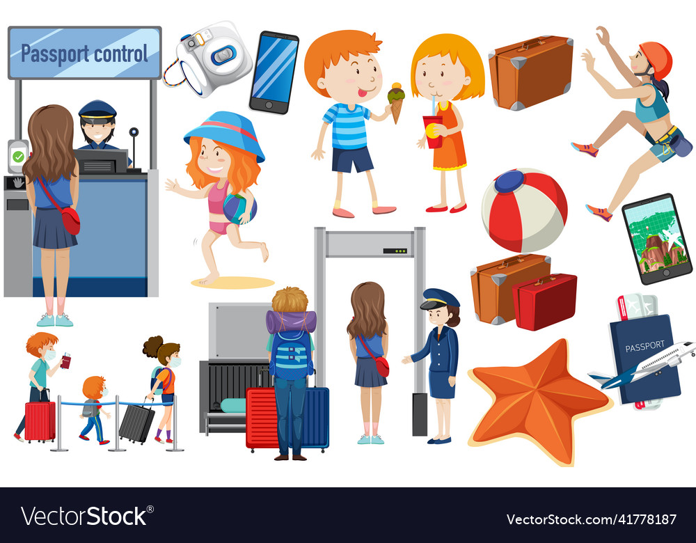 Set of people in different actions
