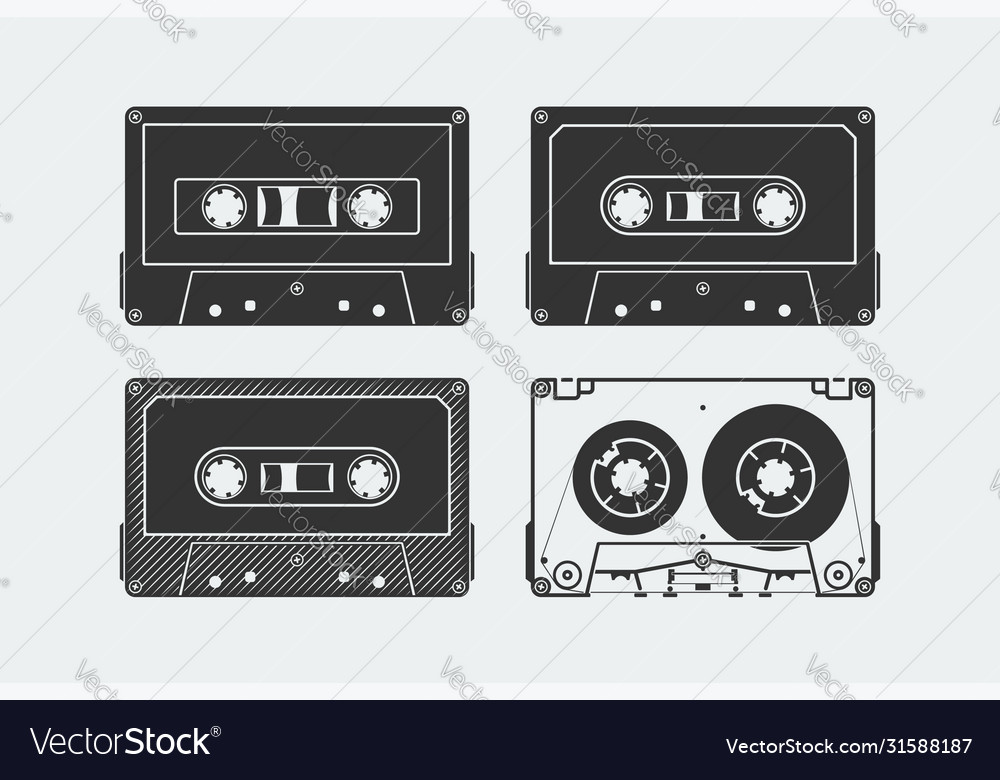 Silhouettes compact cassettes or tapes Royalty Free Vector