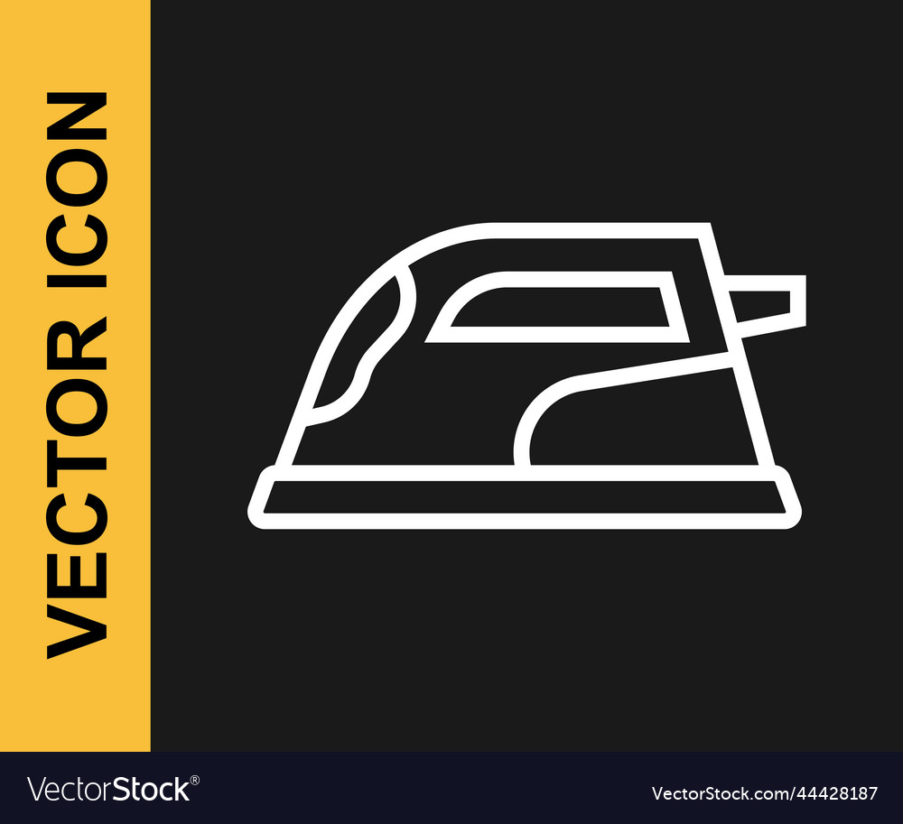 White line electric iron icon isolated on black