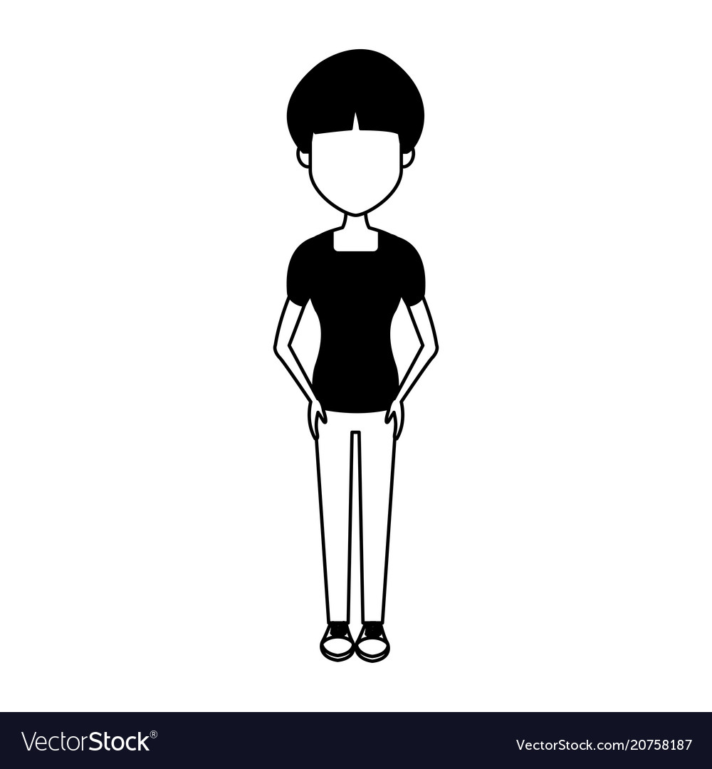 Young Woman Cartoon On Black And White Royalty Free Vector