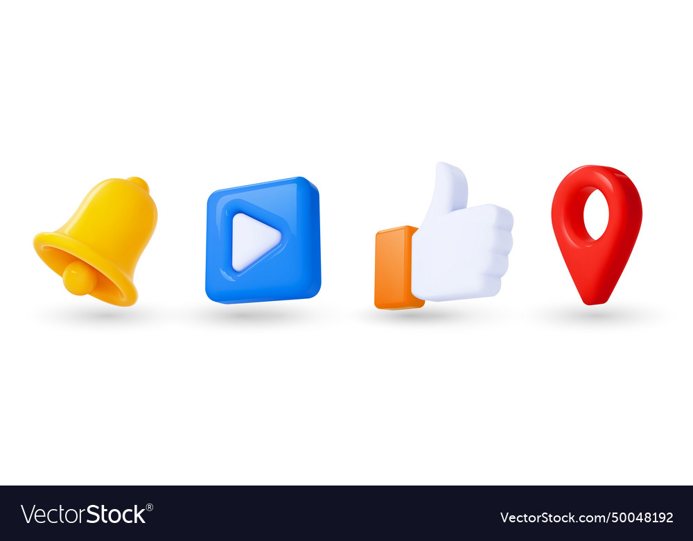 3d social media icons pin notification play
