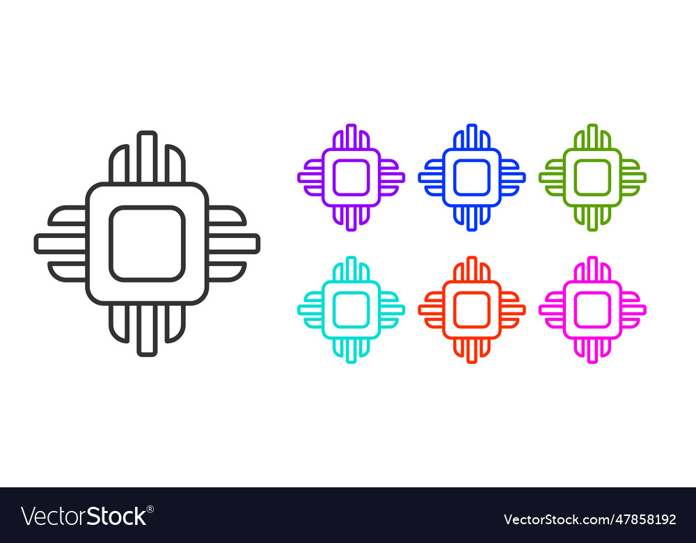 Black line computer processor with microcircuits vector image Black line computer processor with microcircuits