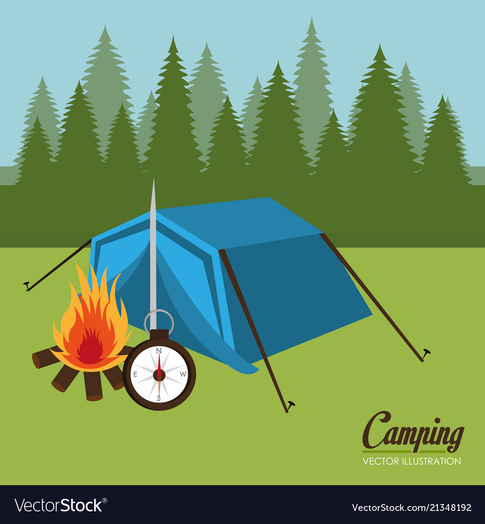 Camping zone with tent scene Royalty Free Vector Image