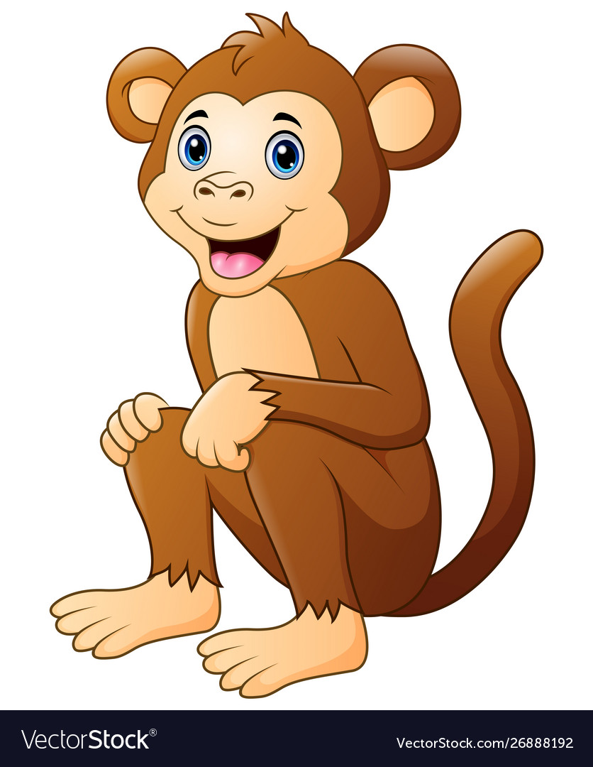 Cute monkey cartoon sitting and smiling Royalty Free Vector