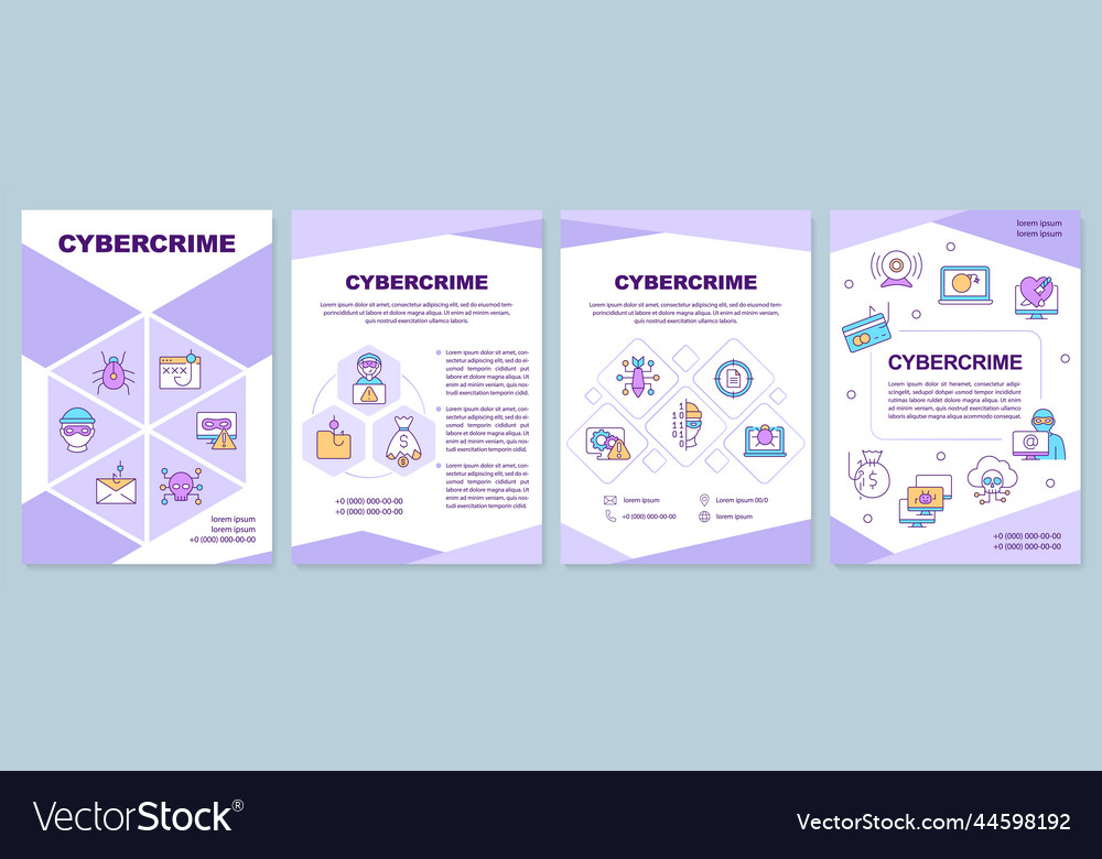 Cybercrime purple brochure template Royalty Free Vector