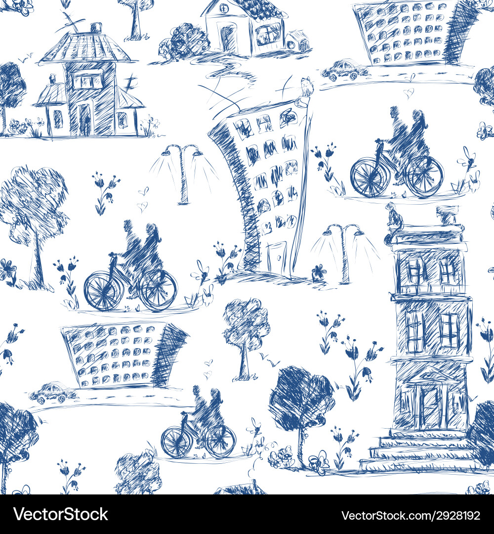 Doodle city seamless pattern Royalty Free Vector Image