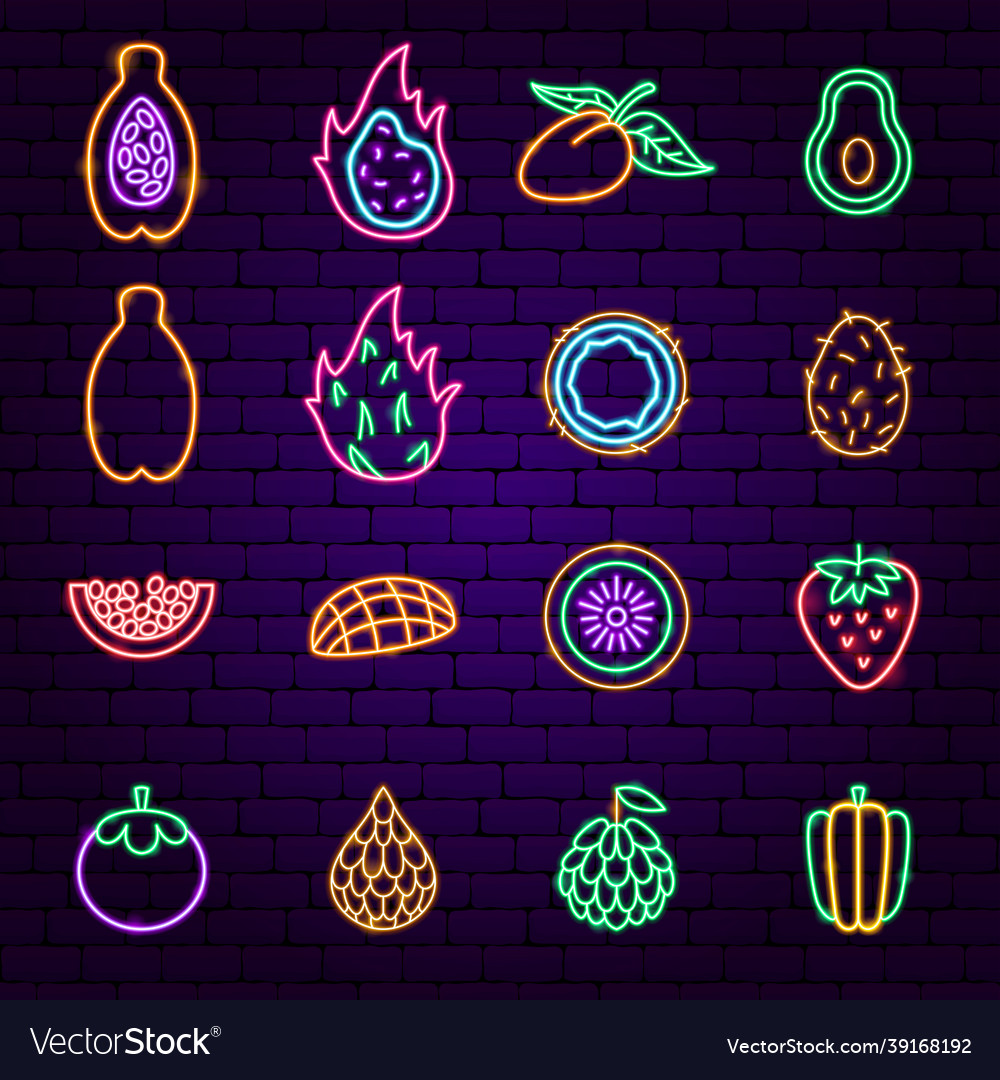 Exotic Fruit Neon Icons Royalty Free Vector Image