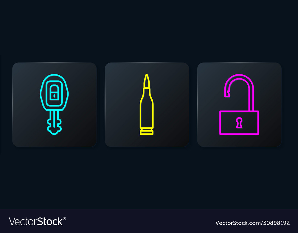 Set line car key with remote open padlock vector image Set line car key with remote open padlock