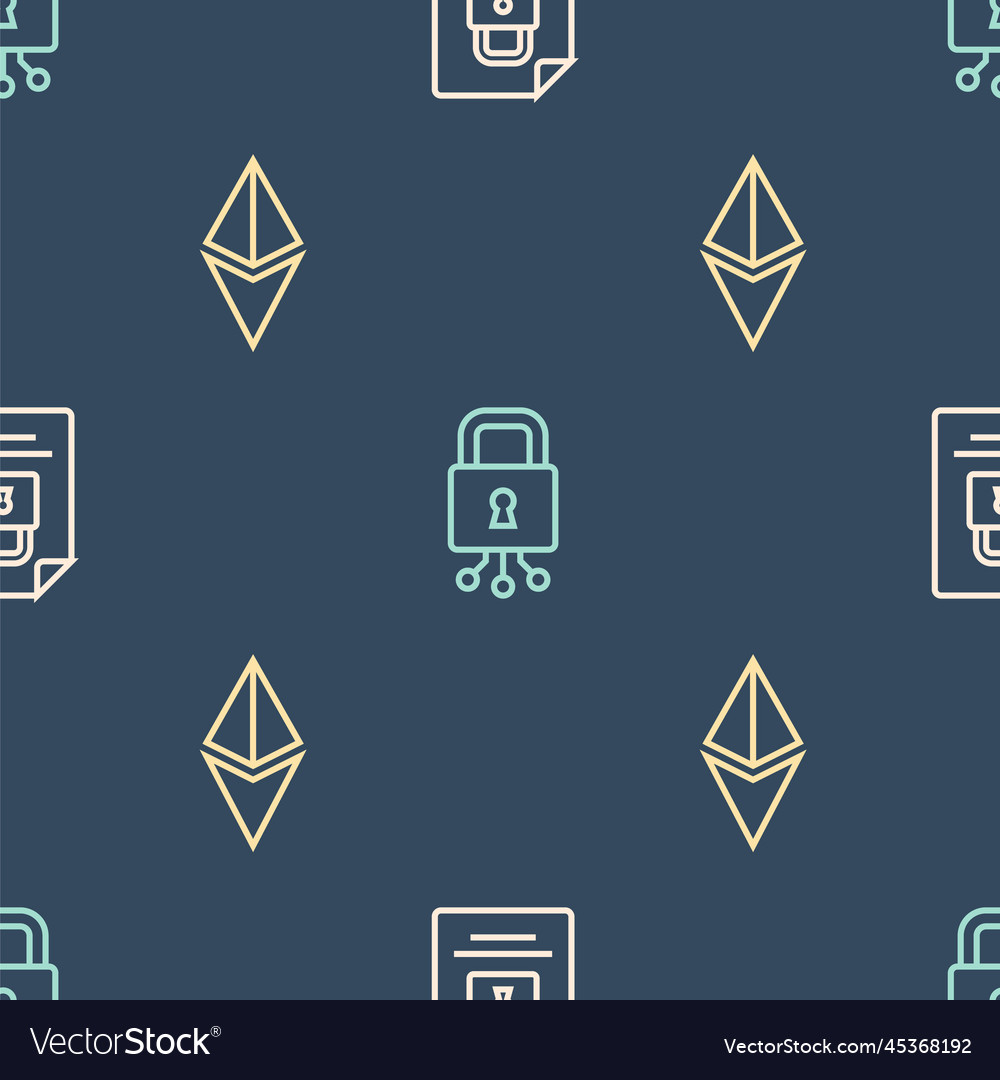 Set line document and lock ethereum eth cyber vector image Set line document and lock ethereum eth cyber