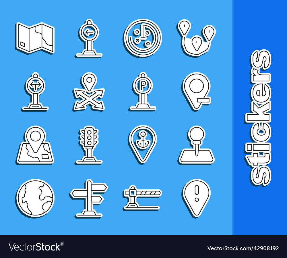 Set line location with exclamation mark push pin Vector Image Set line location with exclamation mark push pin
