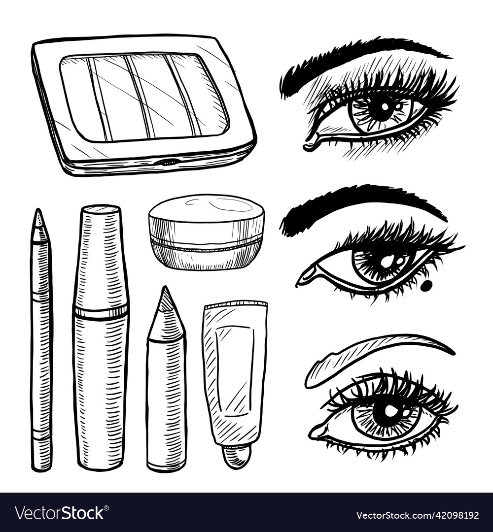 Set von Kosmetika und Werkzeugen isoliert auf weiß vector image Set von Kosmetika und Werkzeugen isoliert auf weiß