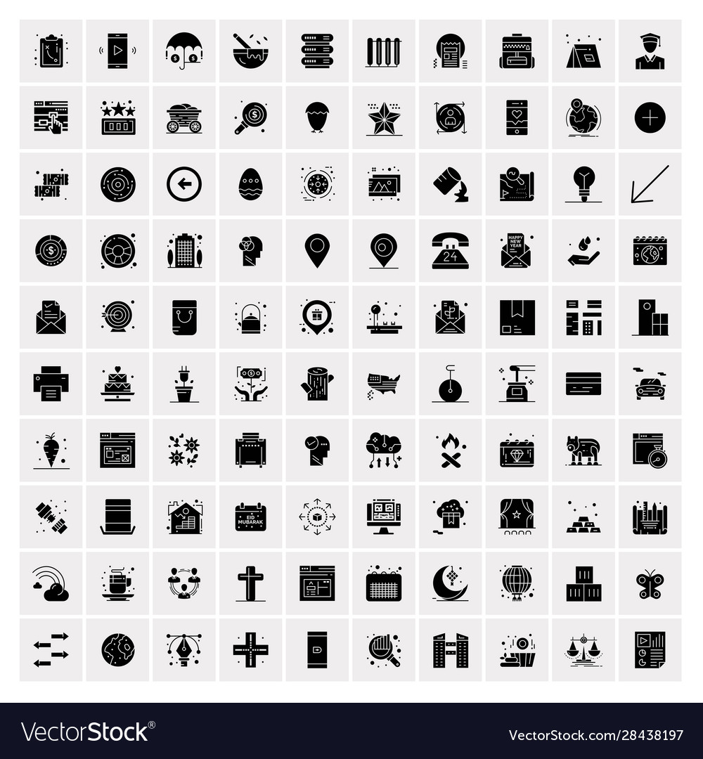 100 solid business icons for web and print Vector Image 100 solid business icons for web and print