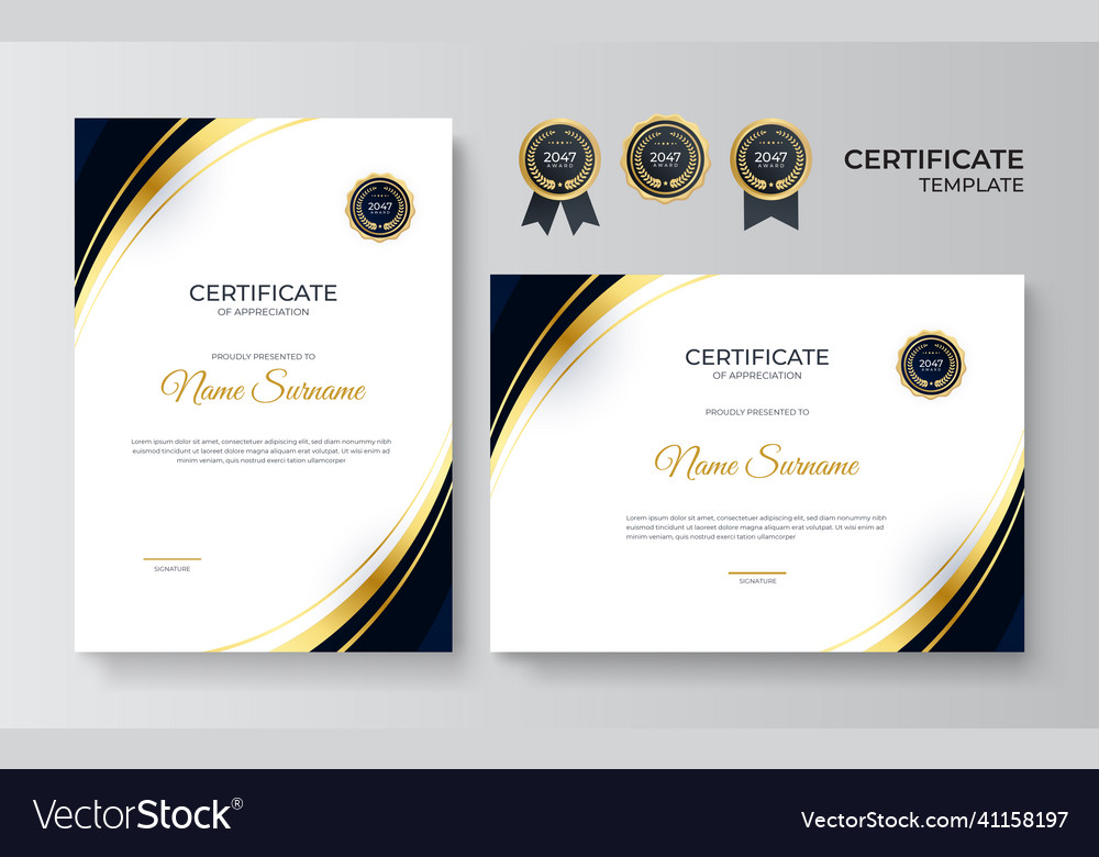 Black and gold certificate of achievement Vector Image