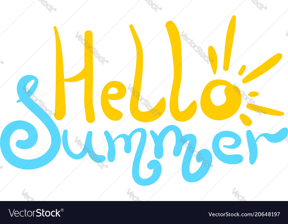 Bright hello summer lettering with sun and sea Vector Image