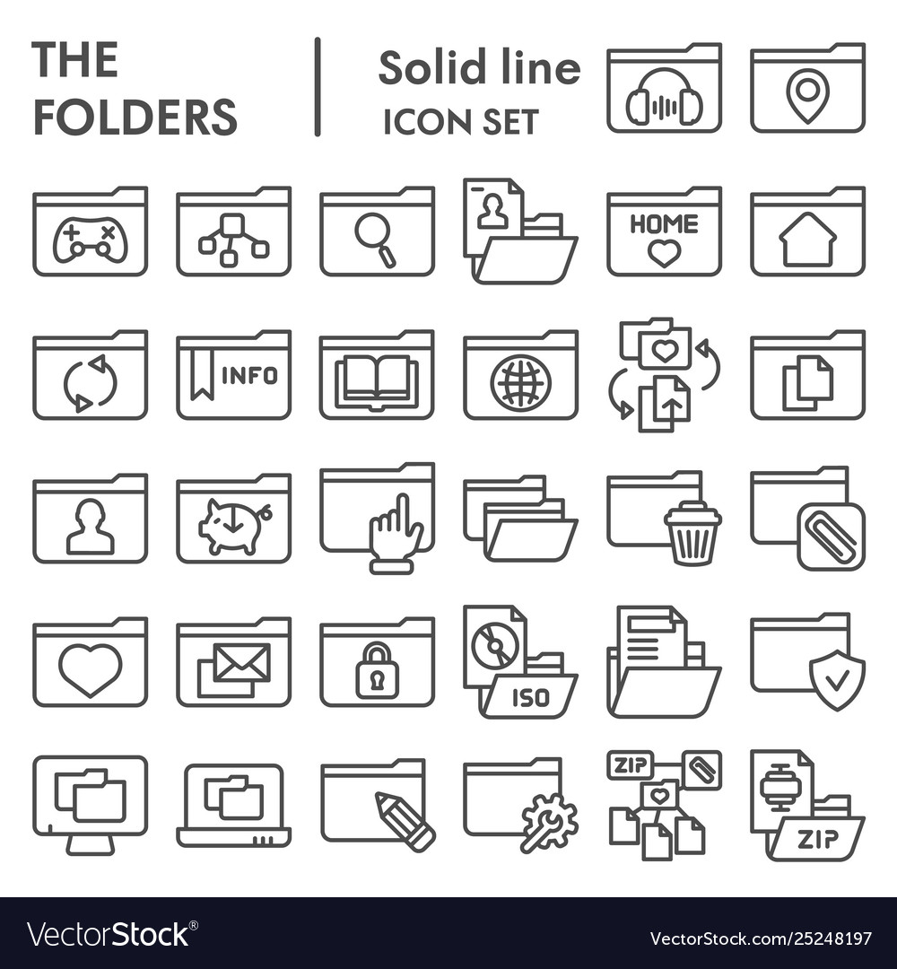 Folder line icon set computer folders symbols vector image Folder line icon set computer folders symbols