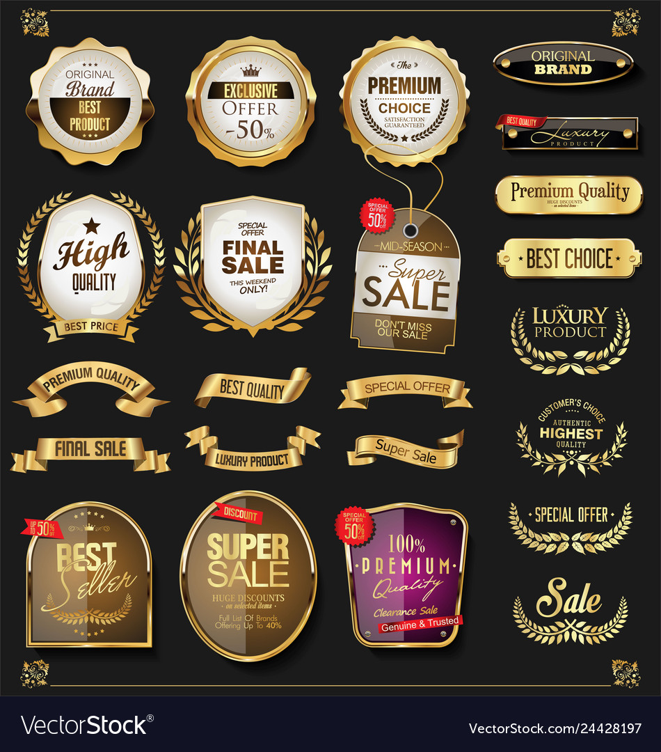 Golden sale labels retro vintage design Royalty Free Vector