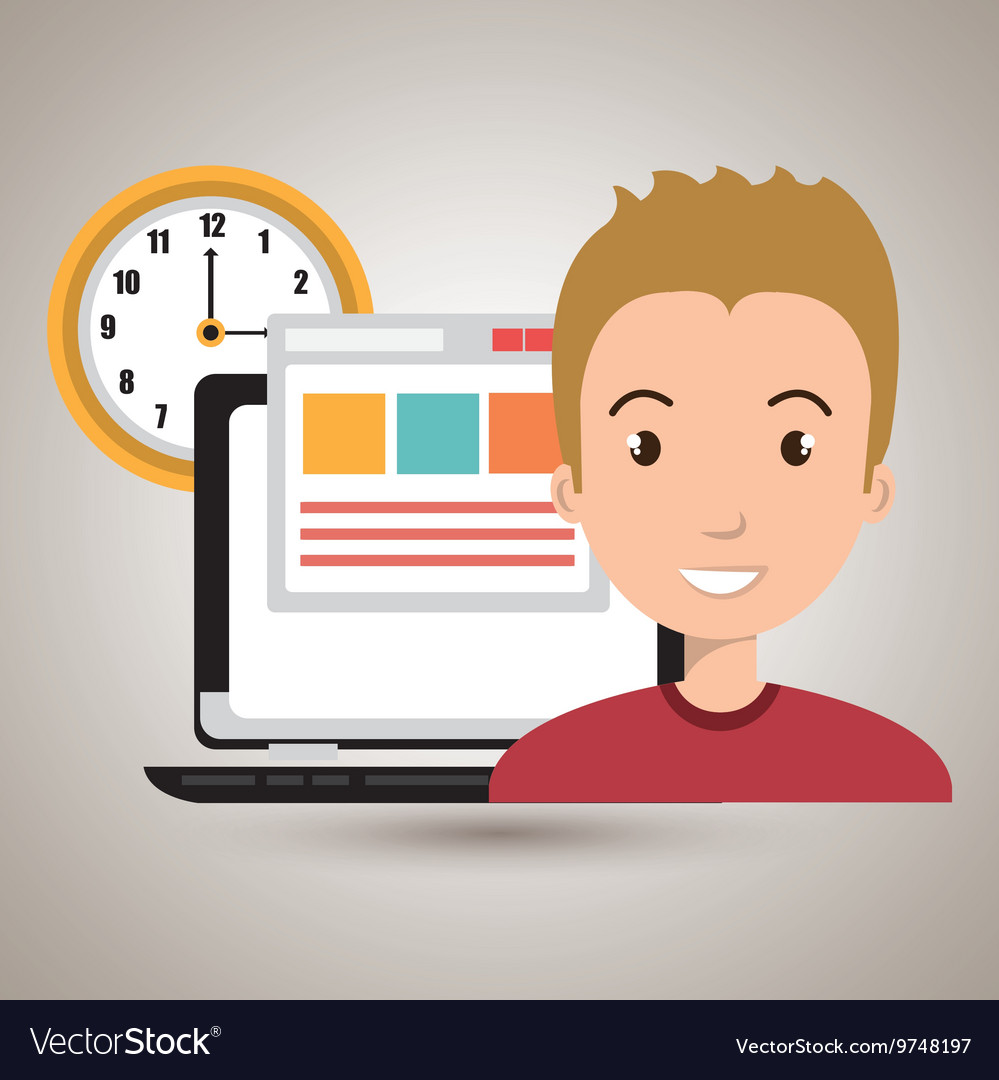 Man and computer isolated icon design