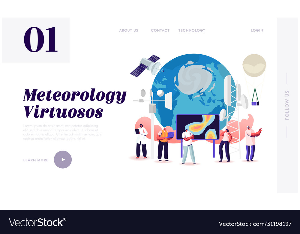 Meteorology landing page template tiny characters Vector Image Meteorology landing page template tiny characters