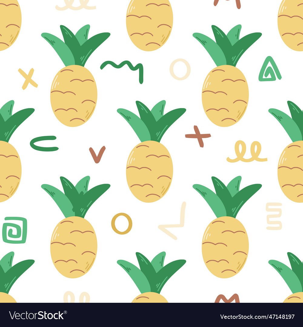 Pineapples and squiggles summer seamless pattern