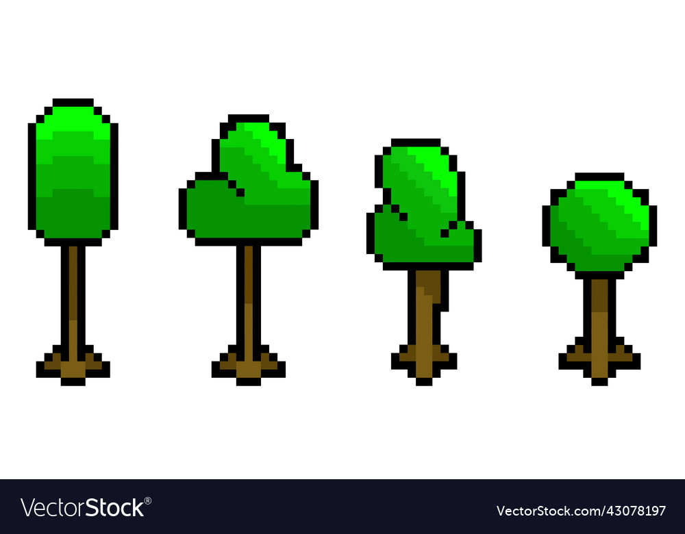 Pixelated tree icon isolated set of vector image Pixelated tree icon isolated set of