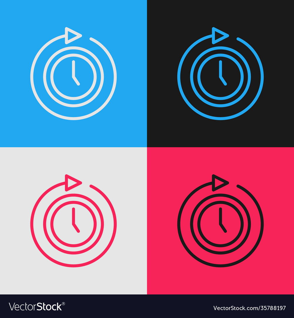 Pop art line clock with arrow icon isolated