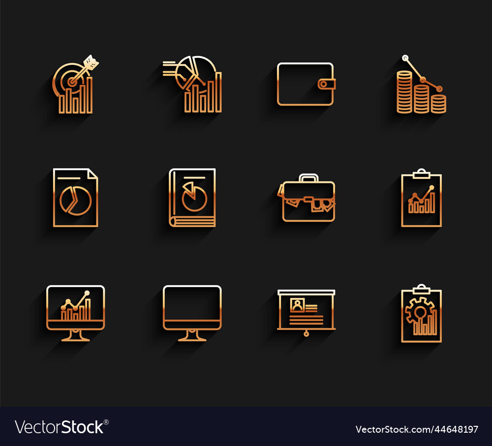 Set line computer monitor with graph chart screen vector image Set line computer monitor with graph chart screen