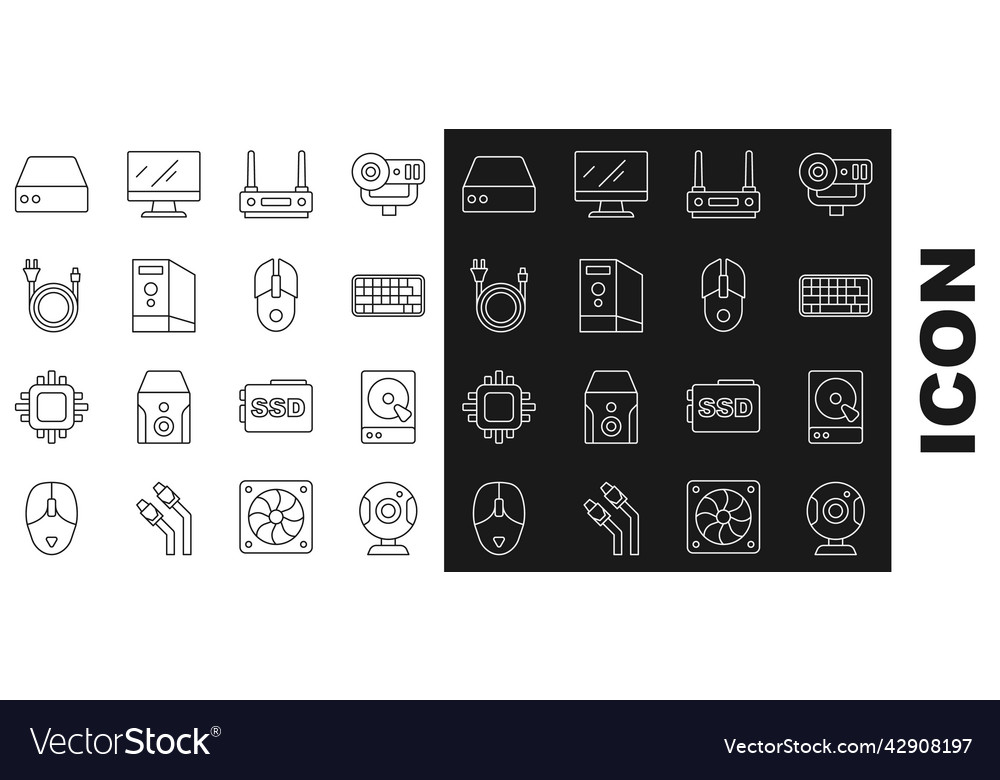 Set line web camera hard disk drive hdd keyboard Vector Image Set line web camera hard disk drive hdd keyboard