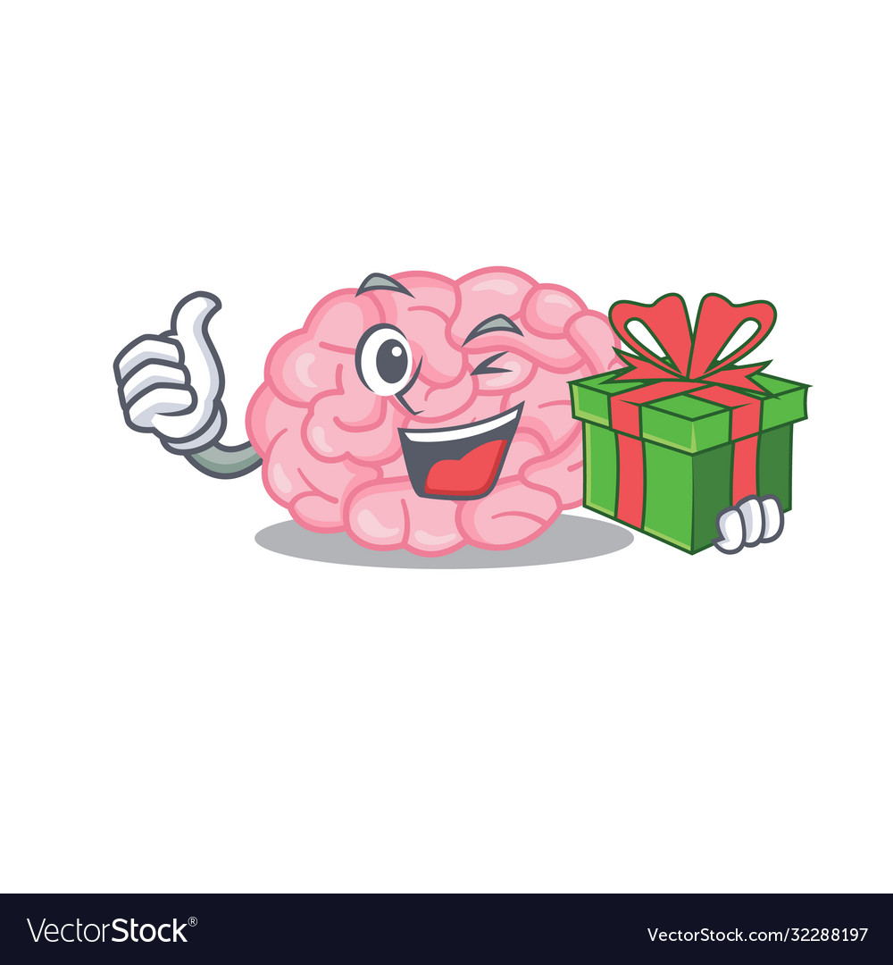 Smiling human brain cartoon character having